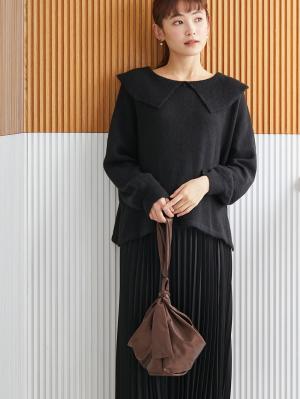 マタニティ トップス|ビックカラーエアリーニット　マタニティ・授乳服【出産後も長く使える】|ブラック