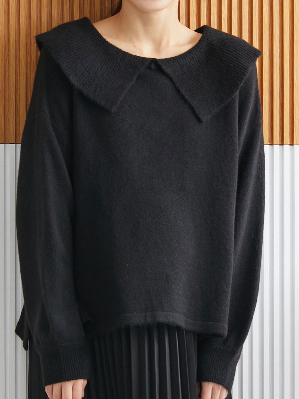 マタニティ トップス|ビックカラーエアリーニット　マタニティ・授乳服【出産後も長く使える】|ブラック