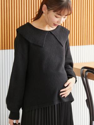 マタニティ トップス|ビックカラーエアリーニット　マタニティ・授乳服【出産後も長く使える】|ブラック