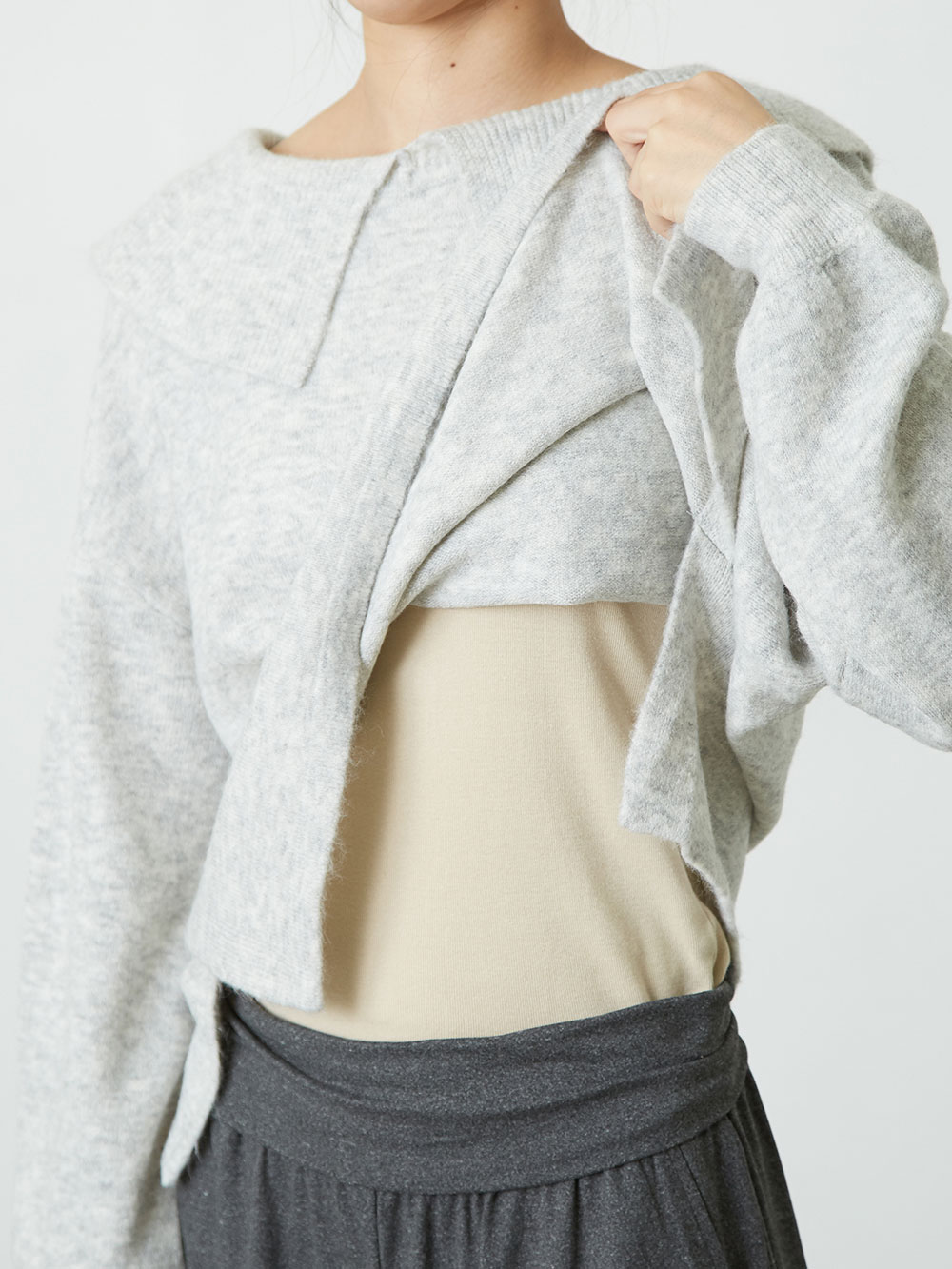 マタニティ トップス|ビックカラーエアリーニット　マタニティ・授乳服【出産後も長く使える】