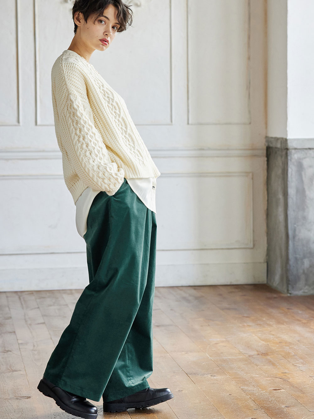 マタニティ トップス|ボリュームスリーブアランニットトップス　マタニティ・授乳服|アイボリー