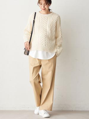 マタニティ トップス|ボリュームスリーブアランニットトップス　マタニティ・授乳服|アイボリー