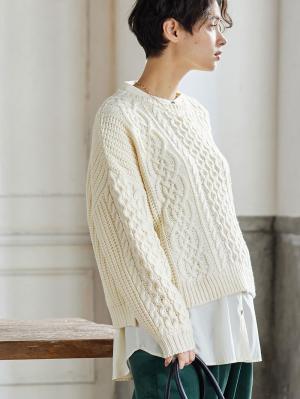 マタニティ トップス|ボリュームスリーブアランニットトップス　マタニティ・授乳服|アイボリー