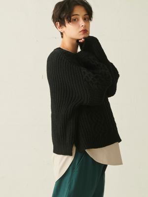 マタニティ トップス|ボリュームスリーブアランニットトップス　マタニティ・授乳服|ブラック