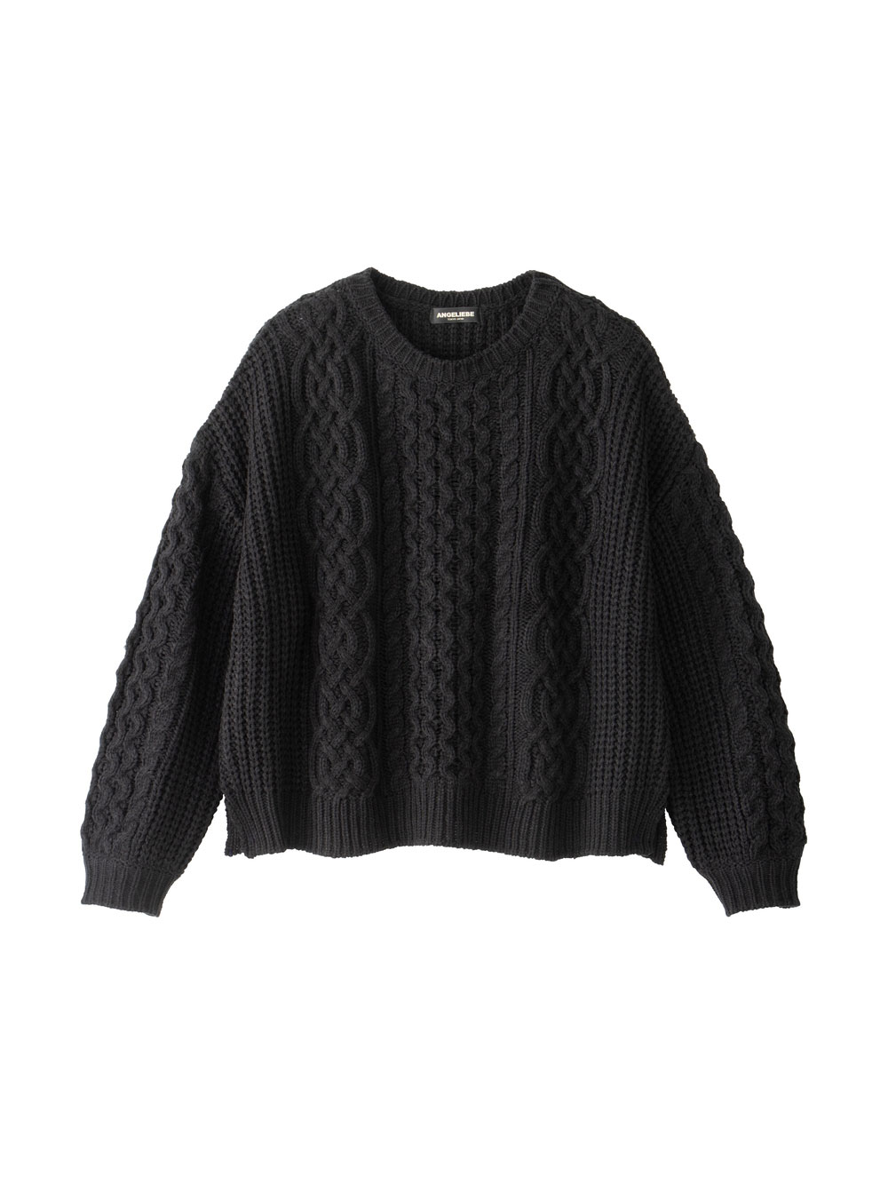 マタニティ トップス|ボリュームスリーブアランニットトップス　マタニティ・授乳服|ブラック