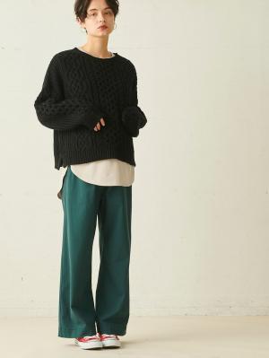 マタニティ トップス|ボリュームスリーブアランニットトップス　マタニティ・授乳服|ブラック