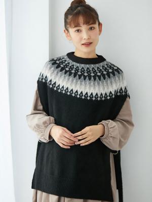ノルディック柄授乳にも便利なニットベスト　マタニティ・授乳服10128