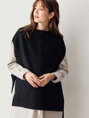 マタニティ トップス|ノルディック柄授乳にも便利なニットベスト　マタニティ・授乳服|ブラック無地