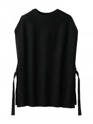 マタニティ トップス|ノルディック柄授乳にも便利なニットベスト　マタニティ・授乳服|ブラック無地