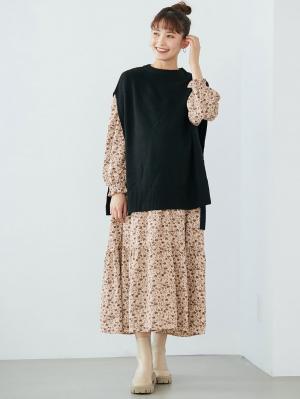 マタニティ トップス|ノルディック柄授乳にも便利なニットベスト　マタニティ・授乳服|ブラック無地