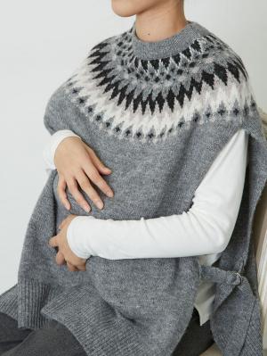 マタニティ トップス|ノルディック柄授乳にも便利なニットベスト　マタニティ・授乳服