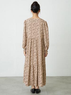 マタニティ ワンピース|ボリュームスリーブ裾ティアード花柄ワンピース　マタニティ・授乳服【出産後も長く使える】