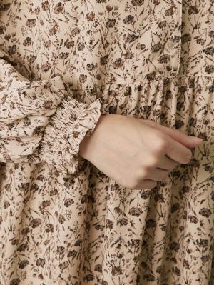 マタニティ ワンピース|ボリュームスリーブ裾ティアード花柄ワンピース　マタニティ・授乳服【出産後も長く使える】