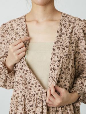 マタニティ ワンピース|ボリュームスリーブ裾ティアード花柄ワンピース　マタニティ・授乳服【出産後も長く使える】