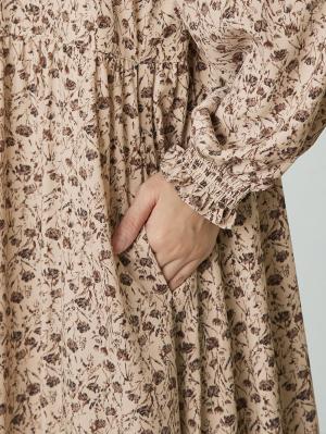 マタニティ ワンピース|ボリュームスリーブ裾ティアード花柄ワンピース　マタニティ・授乳服【出産後も長く使える】