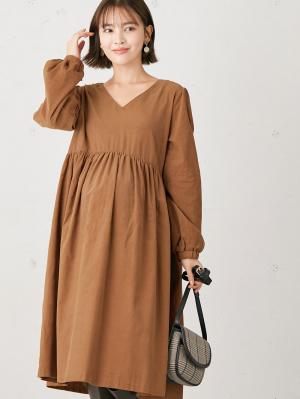 【2丈展開】コーデュロイワンピース　マタニティ・授乳服10136