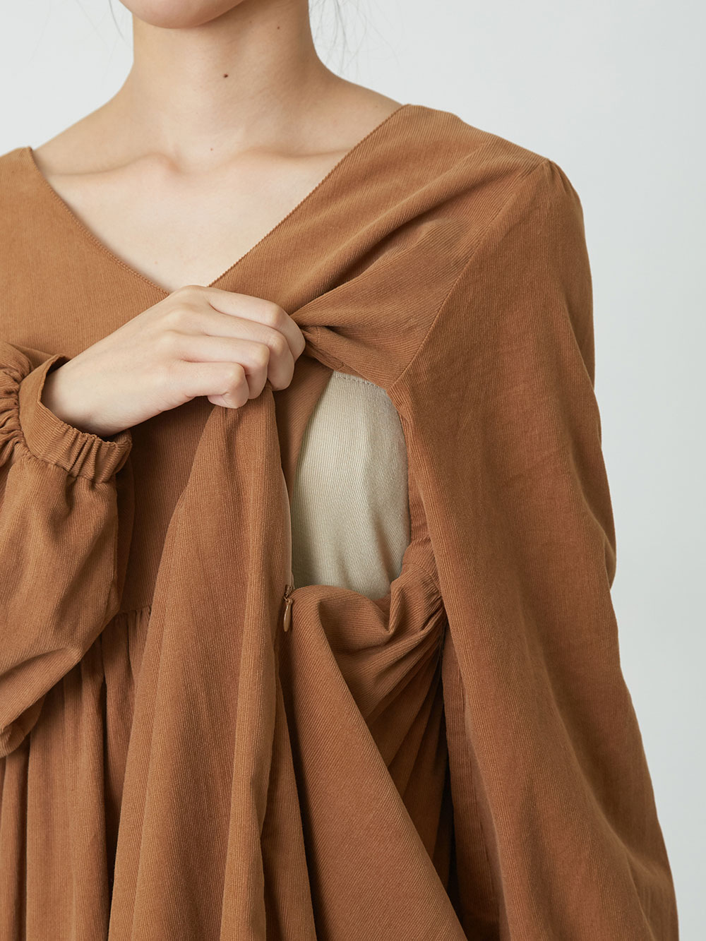 マタニティ ワンピース|【2丈展開】コーデュロイワンピース　マタニティ・授乳服