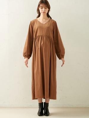マタニティ ワンピース|【2丈展開】コーデュロイワンピース　マタニティ・授乳服