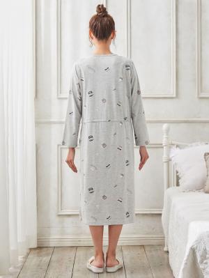 マタニティ パジャマ・ルームウェア|mutti ei(ムッティアイ)ネグリジェパジャマ カフェプリント天竺素材