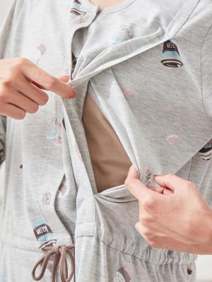 マタニティ パジャマ・ルームウェア|mutti ei(ムッティアイ)ネグリジェパジャマ カフェプリント天竺素材