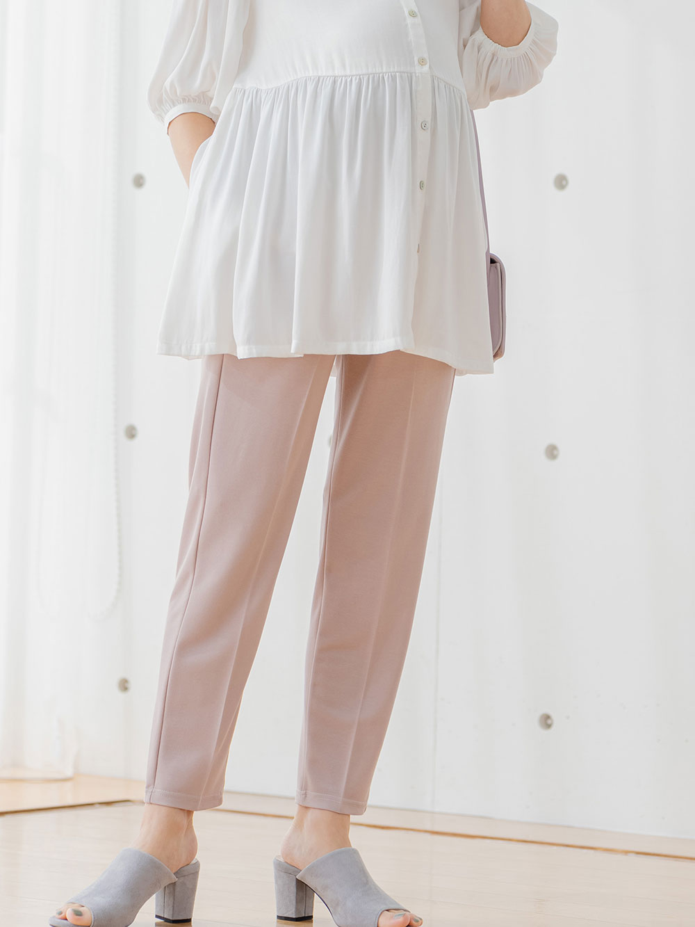 マタニティ オフィス 通勤服 出産後も長く使える Ain アイン 接触冷感センタープレステーパードパンツ マタニティ マタニティウェア 授乳服通販 エンジェリーベ 公式