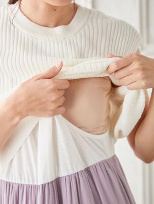 マタニティ ワンピース|ain（アイン）リブニット×ヴィンテージサテンドッキングワンピ　マタニティ・授乳服【出産後も長く使える】