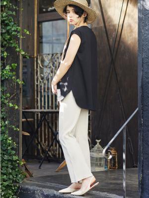 マタニティ パンツ|ain（アイン）　接触冷感リブフレアパンツ【出産後も長く使える】|オフベージュ