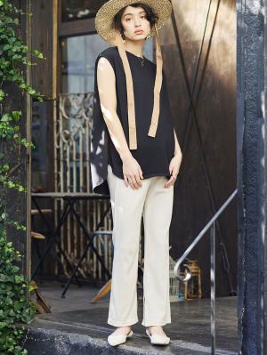 マタニティ パンツ|ain（アイン）　接触冷感リブフレアパンツ【出産後も長く使える】|オフベージュ