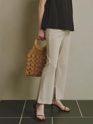 マタニティ パンツ|ain（アイン）　接触冷感リブフレアパンツ【出産後も長く使える】|オフベージュ