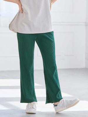 マタニティ パンツ|ain（アイン）　接触冷感リブフレアパンツ【出産後も長く使える】|グリーン