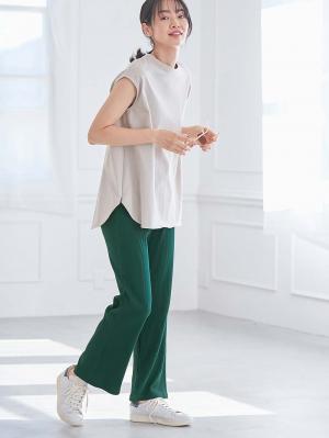 マタニティ パンツ|ain（アイン）　接触冷感リブフレアパンツ【出産後も長く使える】|グリーン