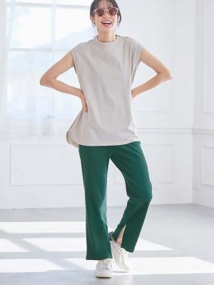 マタニティ パンツ|ain（アイン）　接触冷感リブフレアパンツ【出産後も長く使える】|グリーン