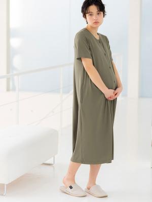 マタニティ パジャマ・ルームウェア|fairy（フェアリー）便利な2WAYワンピース（半袖タイプ）　マタニティ・授乳服|カーキ