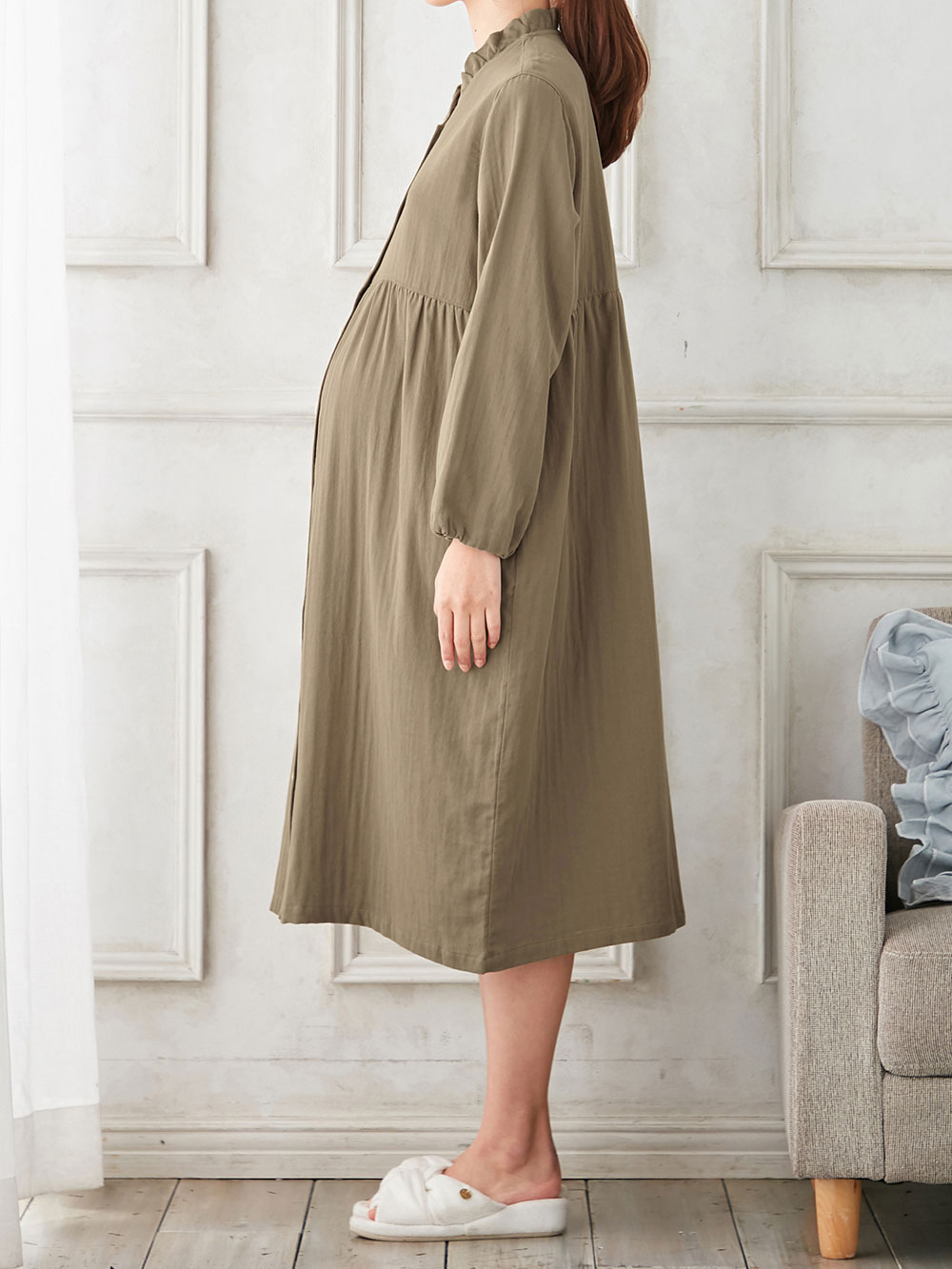 マタニティ パジャマ・ルームウェア|fairy(フェアリー)ダブルガーゼ長袖ワンピース ネグリジェパジャマ(フロントスナップ) マタニティ・授乳パジャマ