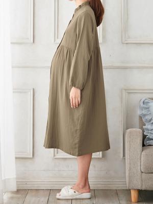 マタニティ パジャマ・ルームウェア|fairy(フェアリー)ダブルガーゼ長袖ワンピース ネグリジェパジャマ(フロントスナップ) マタニティ・授乳パジャマ