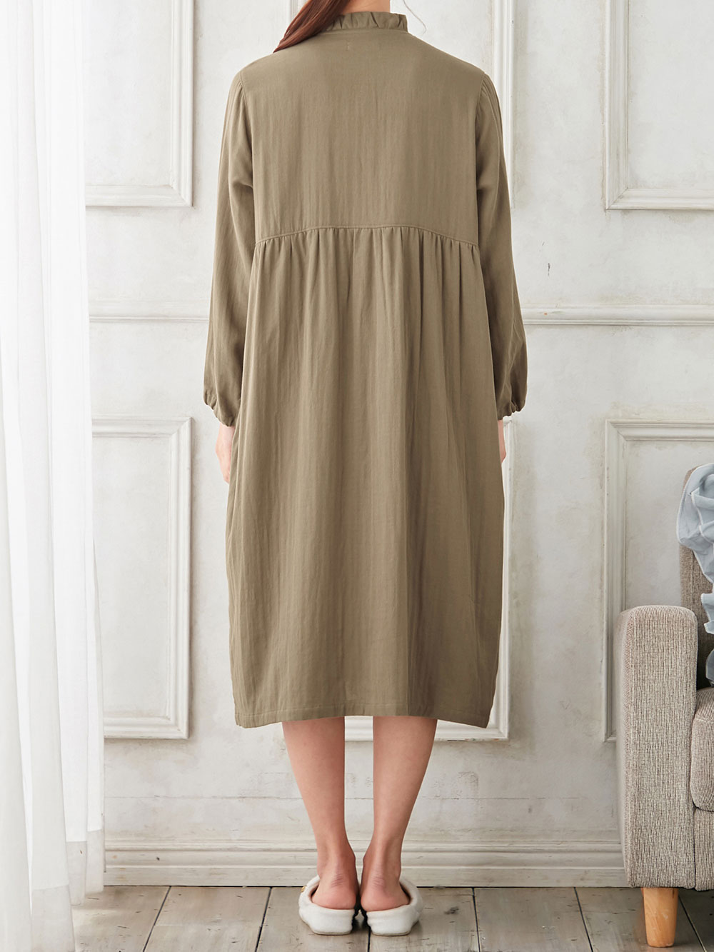 マタニティ パジャマ・ルームウェア|fairy(フェアリー)ダブルガーゼ長袖ワンピース ネグリジェパジャマ(フロントスナップ) マタニティ・授乳パジャマ