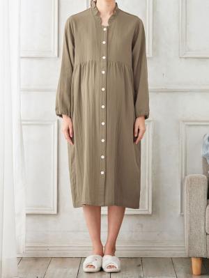 マタニティ パジャマ・ルームウェア|fairy(フェアリー)ダブルガーゼ長袖ワンピース ネグリジェパジャマ(フロントスナップ) マタニティ・授乳パジャマ