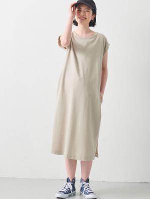 マタニティ ワンピース|コットン100％長さが選べるフレンチスリーブワンピース　マタニティ・授乳服【出産後も長く使える】