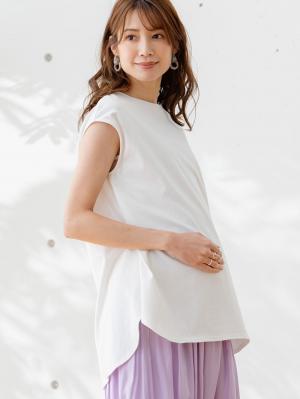 マタニティ トップス|コットン100％フレンチスリーブトップス　マタニティ・授乳服|ホワイト