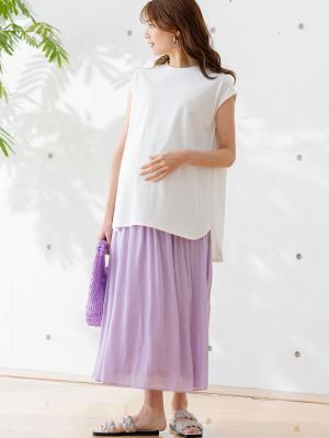 マタニティ トップス|コットン100％フレンチスリーブトップス　マタニティ・授乳服|ホワイト