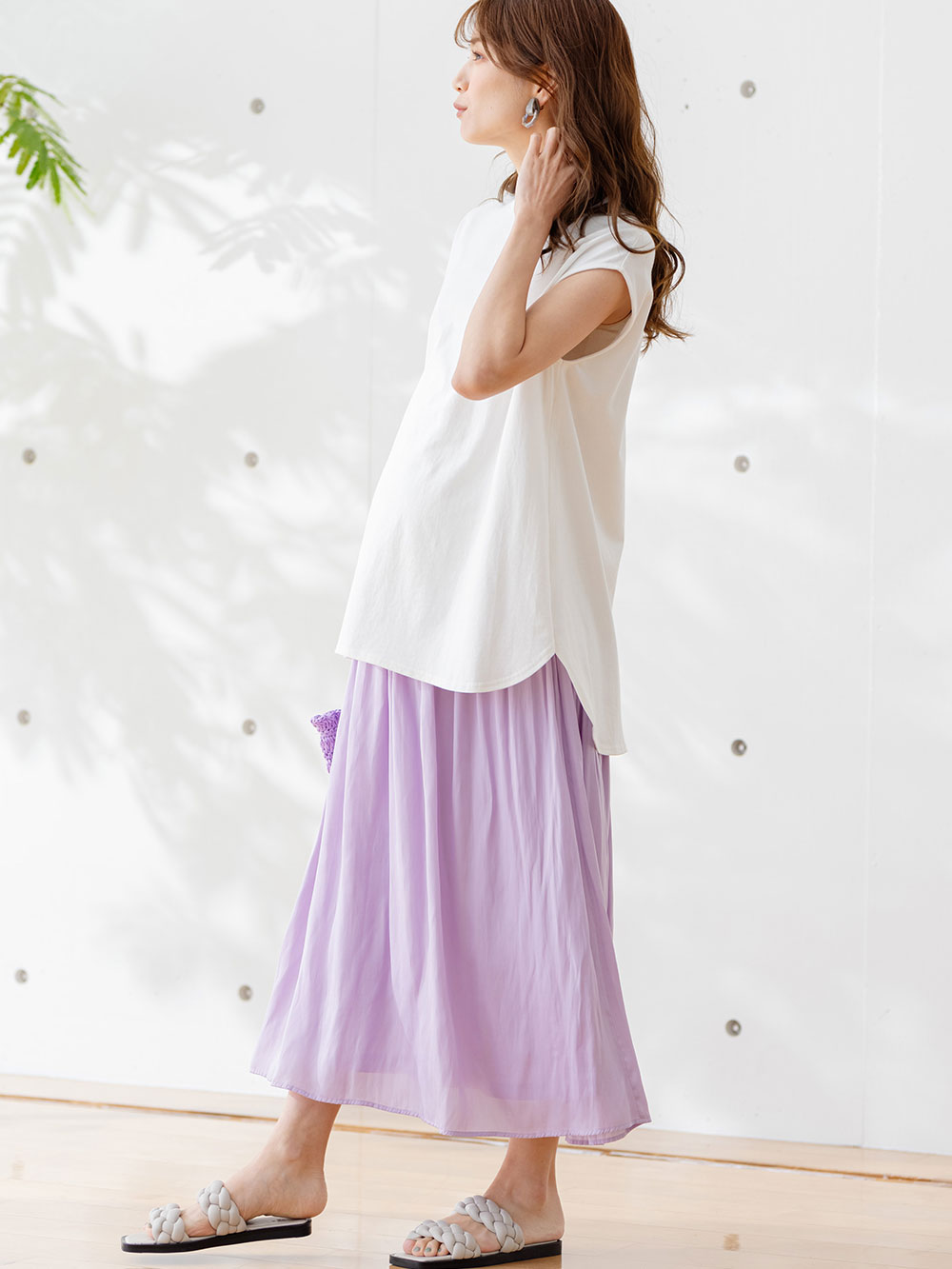 マタニティ トップス|コットン100％フレンチスリーブトップス　マタニティ・授乳服|ホワイト