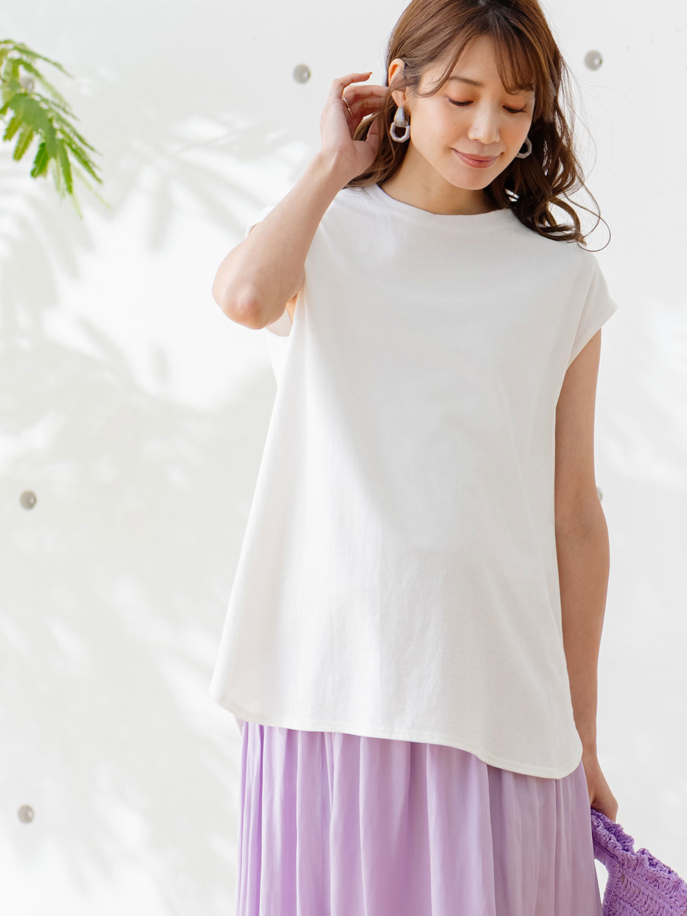 マタニティ トップス|コットン100％フレンチスリーブトップス　マタニティ・授乳服|ホワイト