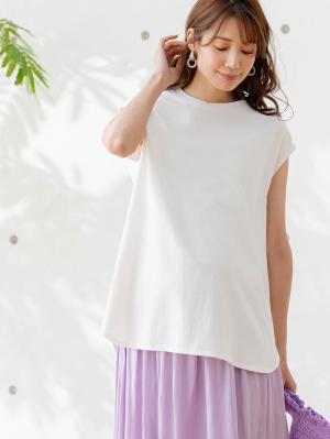 マタニティ トップス|コットン100％フレンチスリーブトップス　マタニティ・授乳服|ホワイト