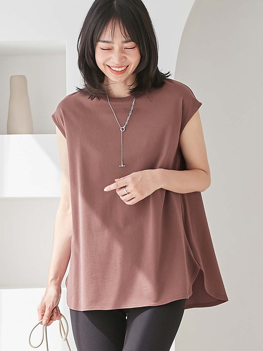 マタニティ トップス|コットン100％フレンチスリーブトップス　マタニティ・授乳服|ブラウンパープル