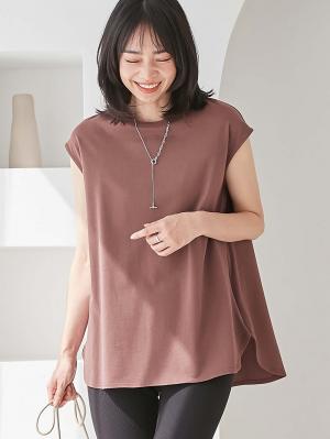 マタニティ トップス|コットン100％フレンチスリーブトップス　マタニティ・授乳服|ブラウンパープル