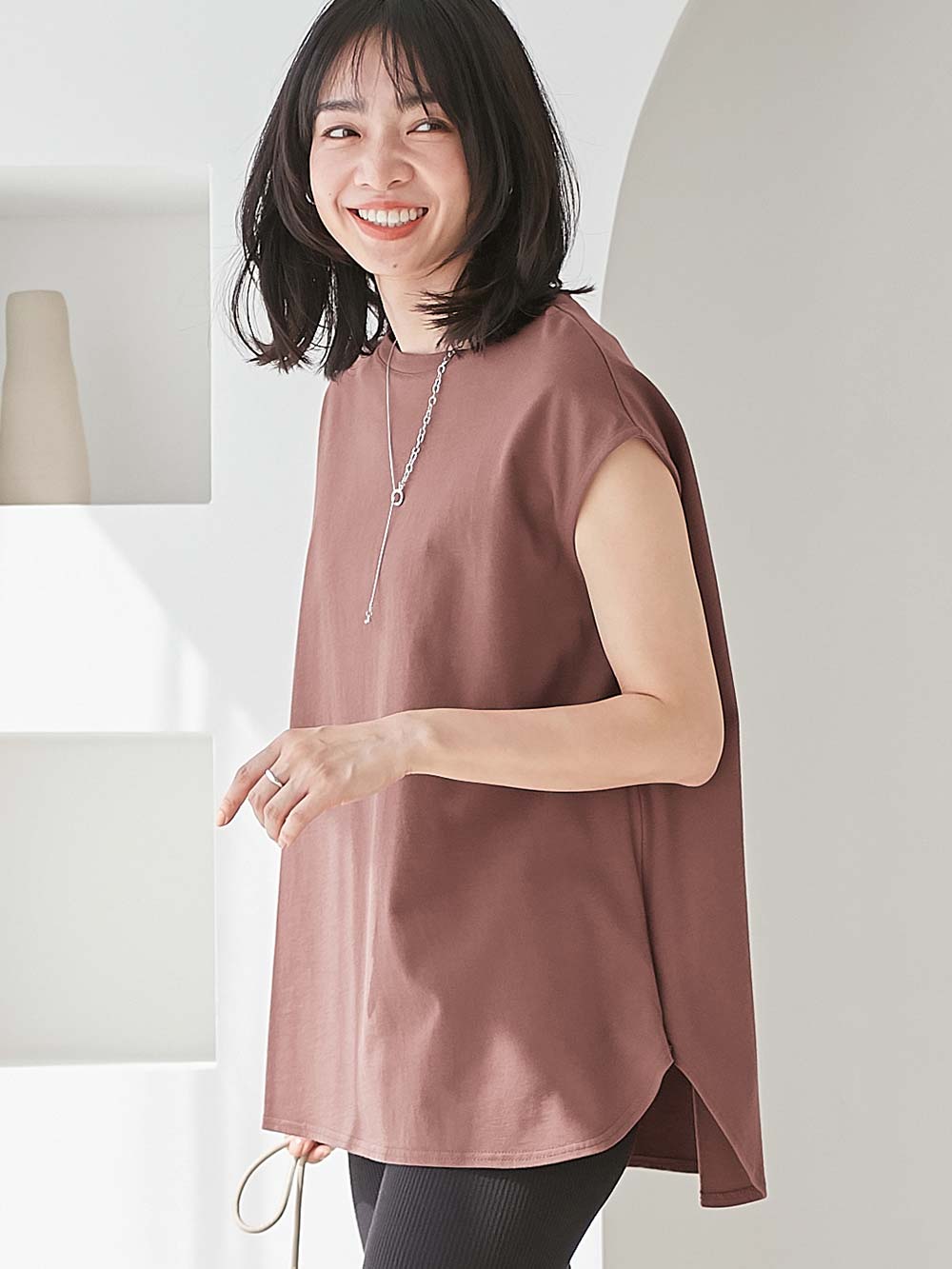 マタニティ トップス|コットン100％フレンチスリーブトップス　マタニティ・授乳服|ブラウンパープル