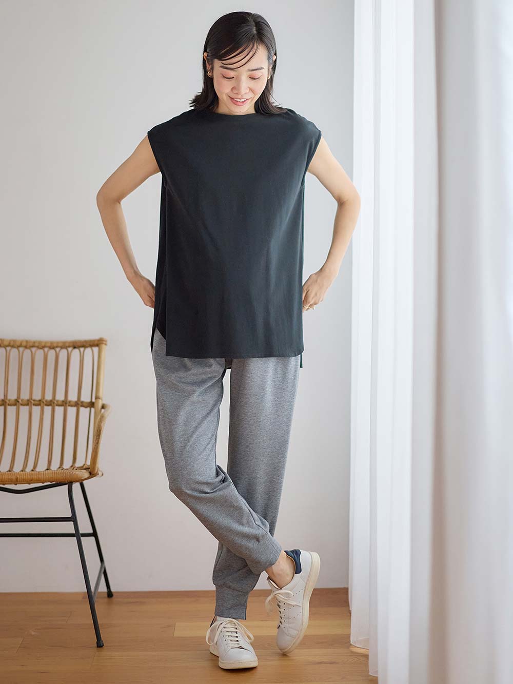 マタニティ トップス|コットン100％フレンチスリーブトップス　マタニティ・授乳服|ブラック