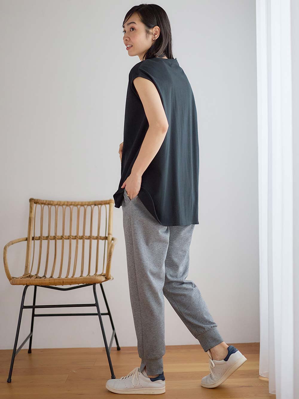 マタニティ トップス|コットン100％フレンチスリーブトップス　マタニティ・授乳服|ブラック