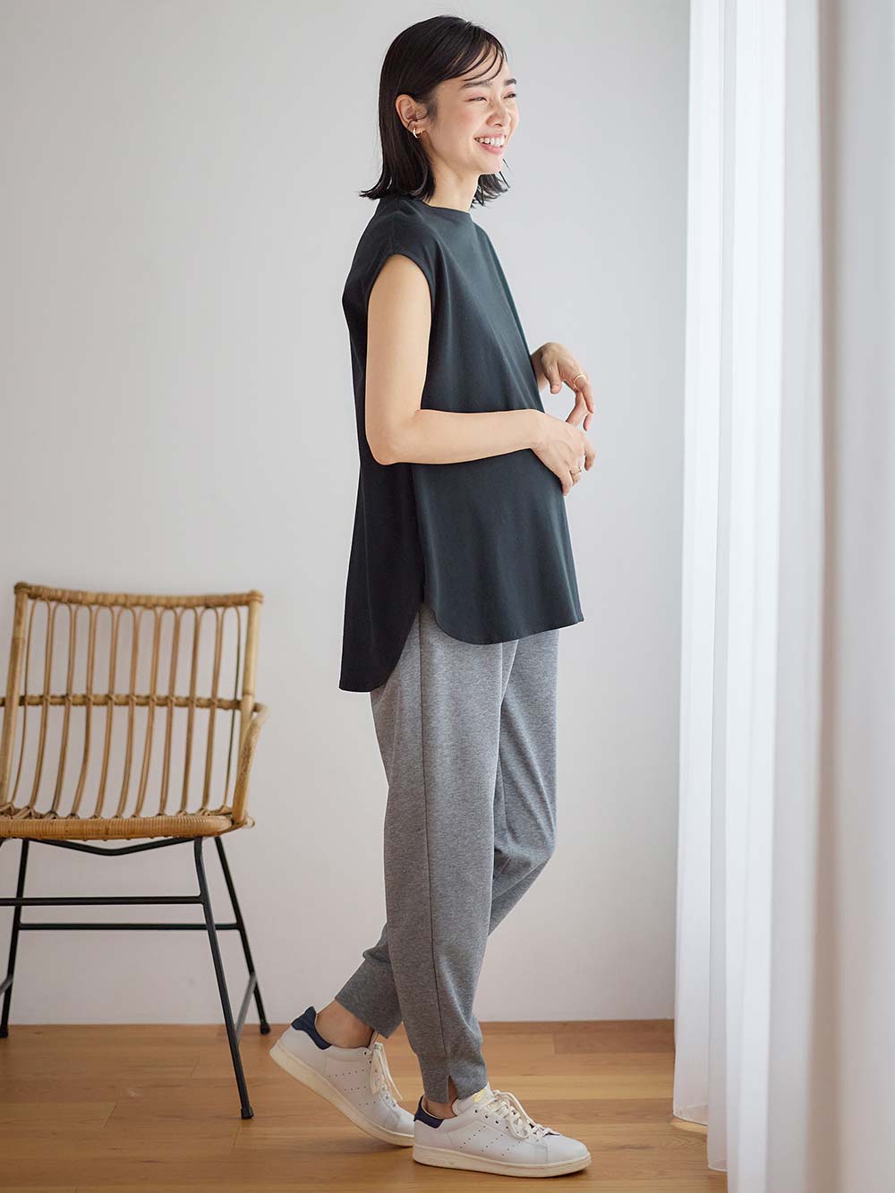 マタニティ トップス|コットン100％フレンチスリーブトップス　マタニティ・授乳服|ブラック