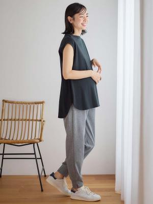 マタニティ トップス|コットン100％フレンチスリーブトップス　マタニティ・授乳服|ブラック